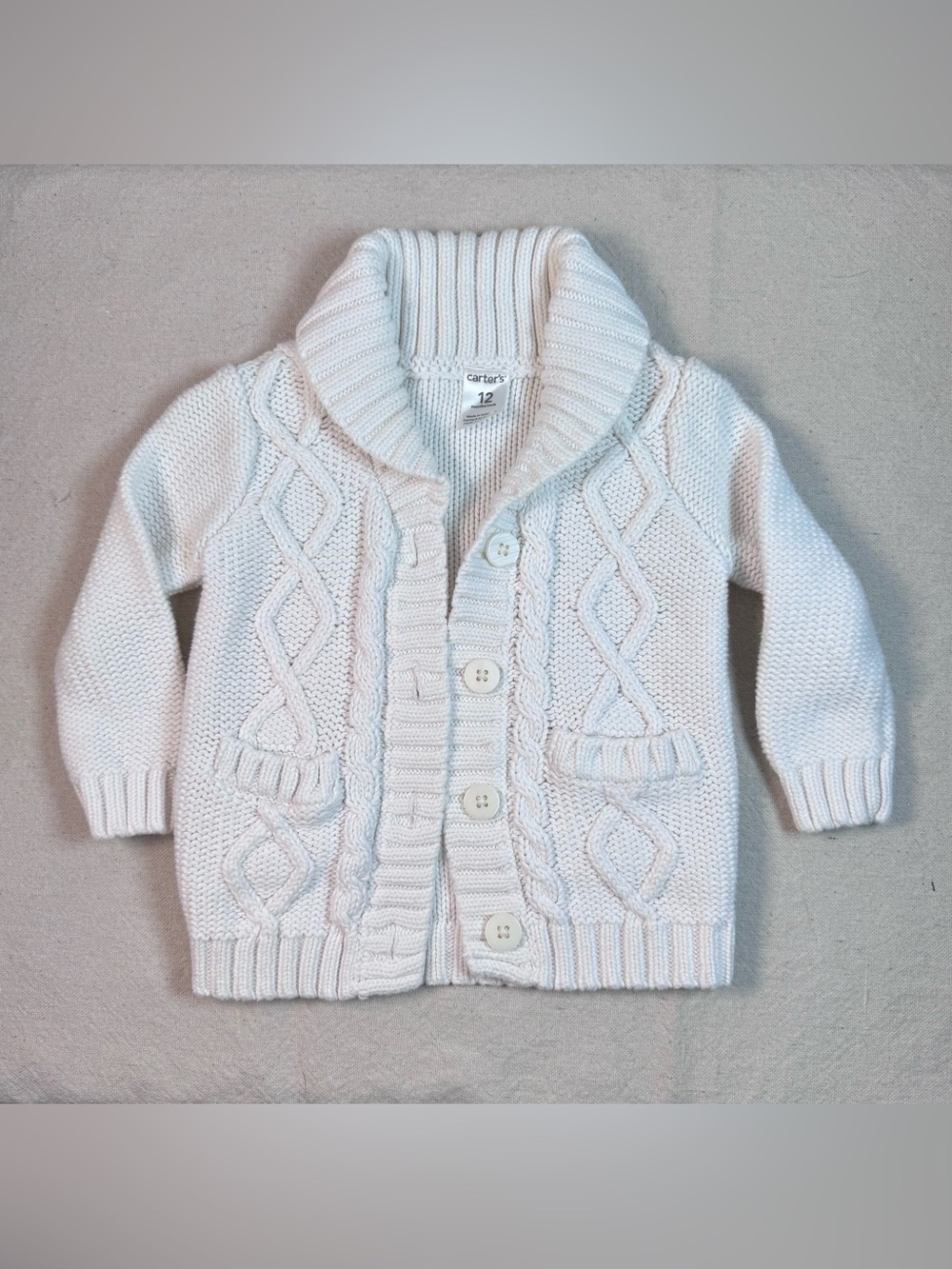 Carter’s White Cable Knit Shawl Collar Sweater - 12 Months